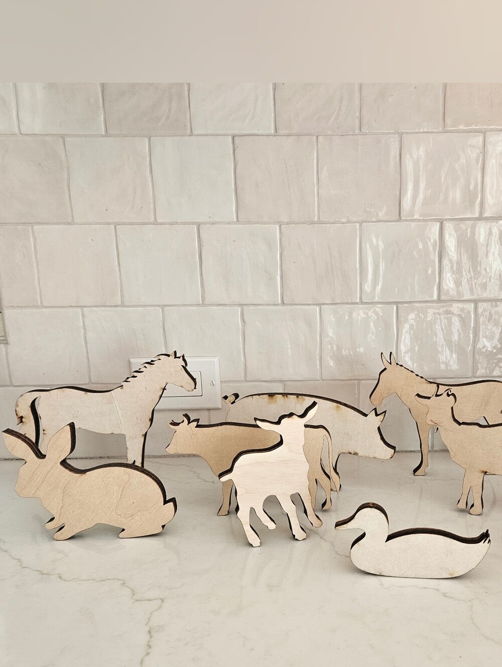 Lot Of 9 Wooden Farm Animals DIY Shapes For Crafts, Decor, Centerpieces